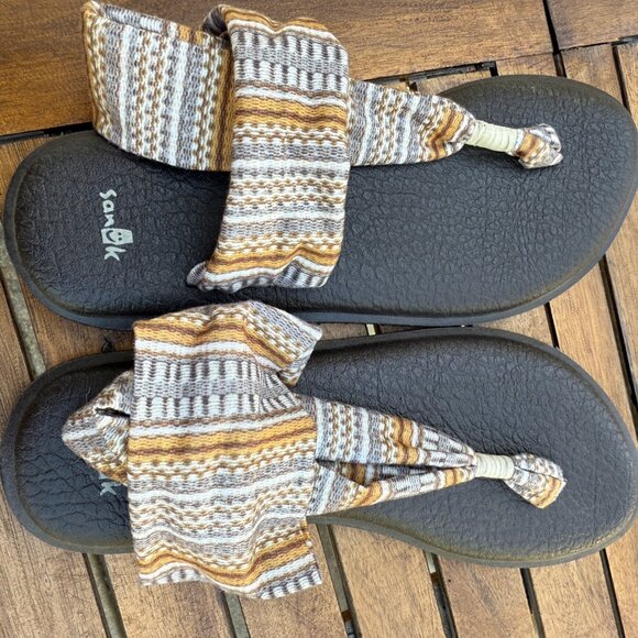 Sanuk Yoga Sling 2 Sandals Womens Size 8 Brown Fabric Strap Flat Comfort Shoes - Picture 5 of 5
